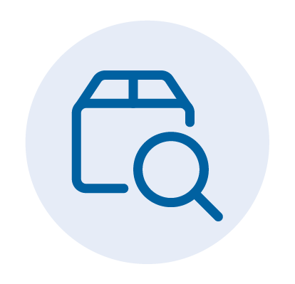 Icon: Magnifying glass and cardboard box